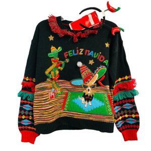 NWT Feliz Navidad Ugly Christmas Sweater + Headband All Sizes Available